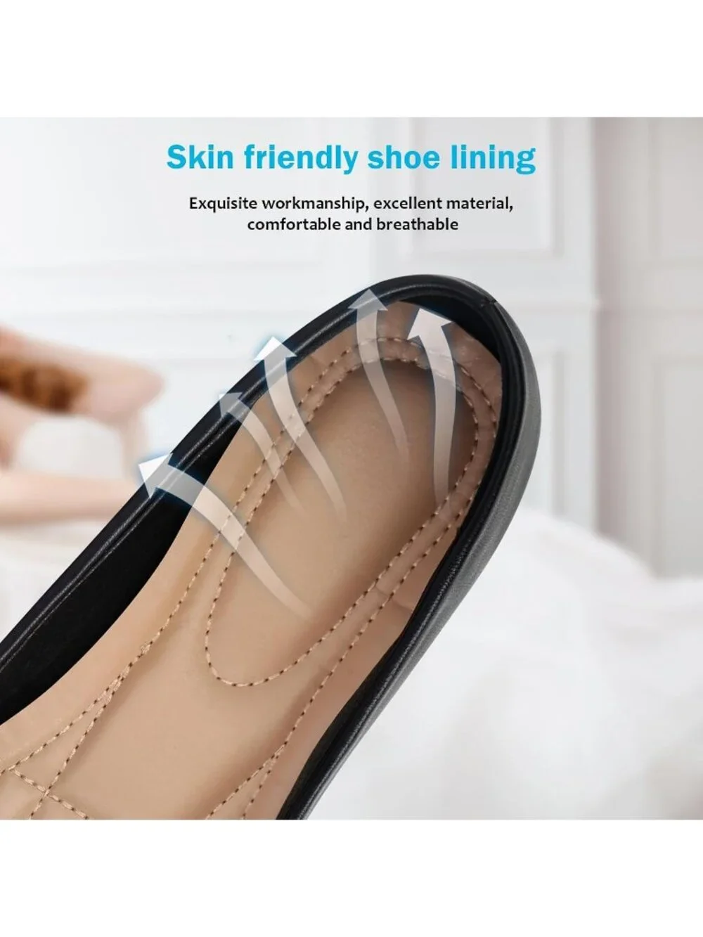 Women's 02-Black Pointed Toe Pearl Flats Comfort Non Slip Soft Sole Office Shoes